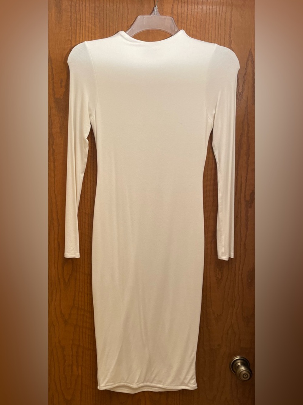 Elegant Naked Wardrobe Long-Sleeve Cream Bodycon Dress